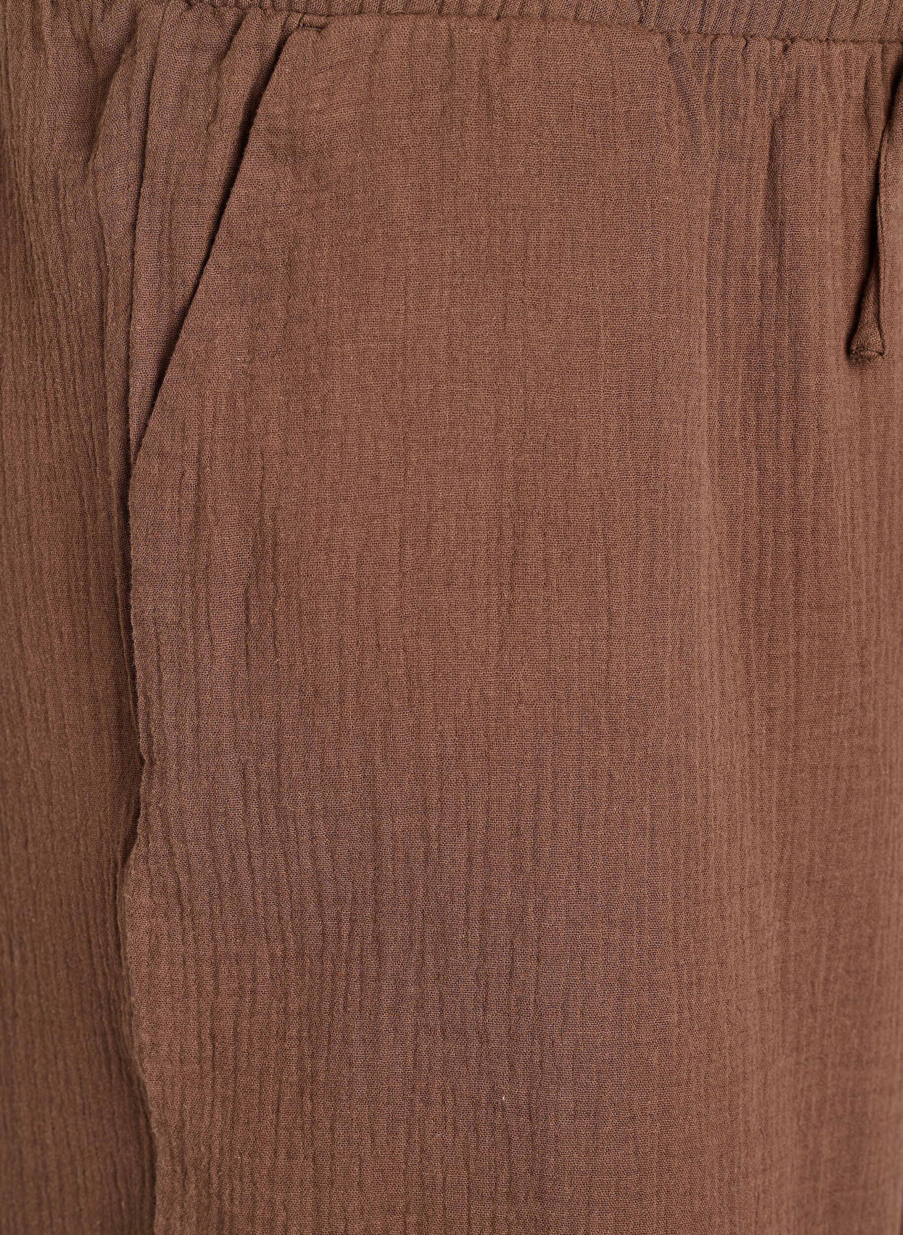 Zizzi Culotte-Hose aus Baumwollmusselin mit hohem Bund, Braun, Packshot image number 2
