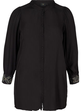 Lange Bluse aus Viskose mit Perlen, Black, Packshot image number 0