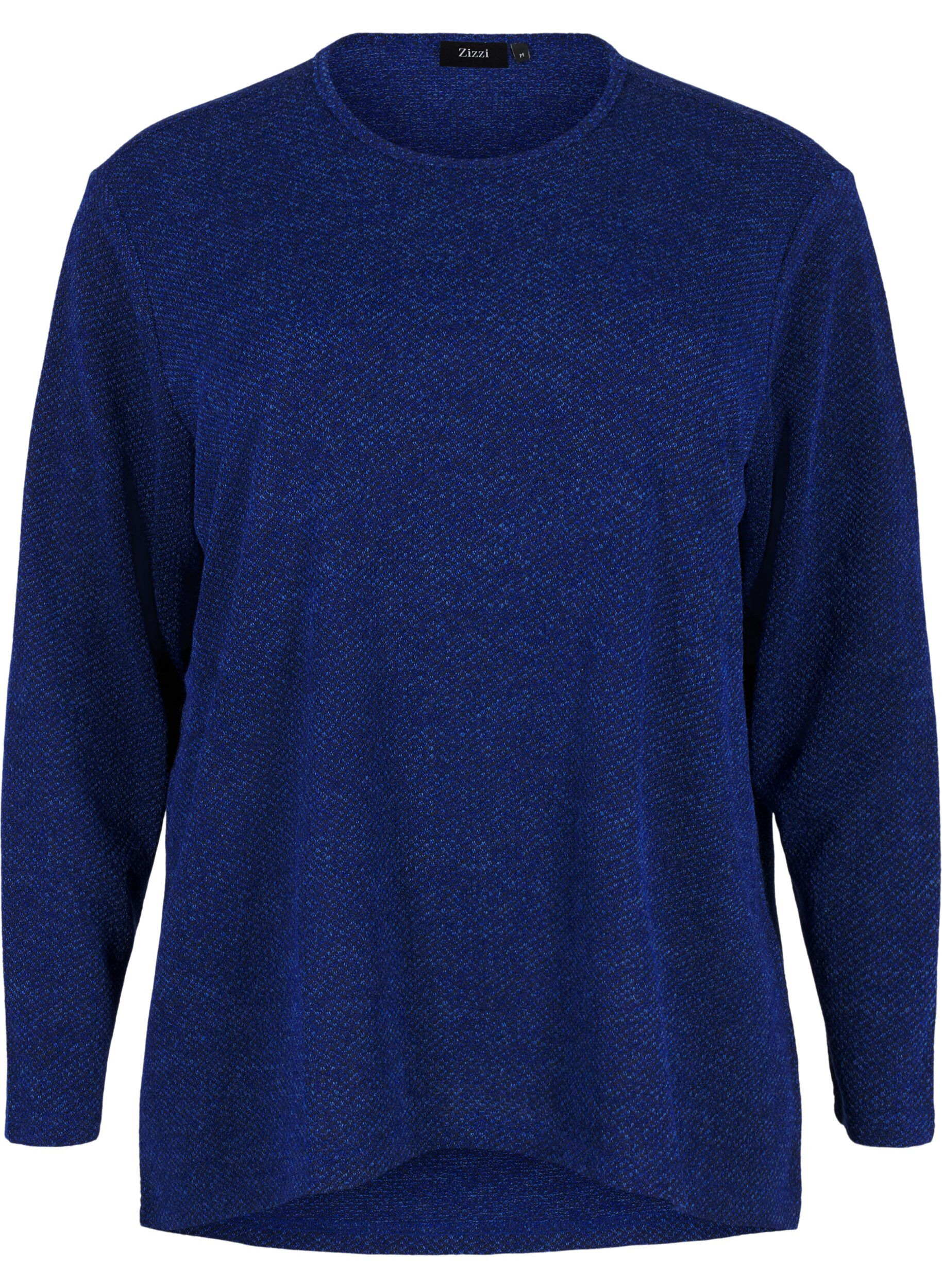 Zizzi Melange Bluse mit rund um den Neck und langen &Auml;rmel, Sodalite Blue, Packshot image number 0