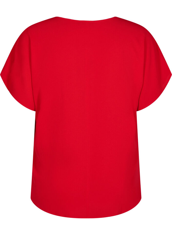 Bluse mit kurzen &Auml;rmeln und einem Rundhalsausschnitt, Rot, Packshot image number 1