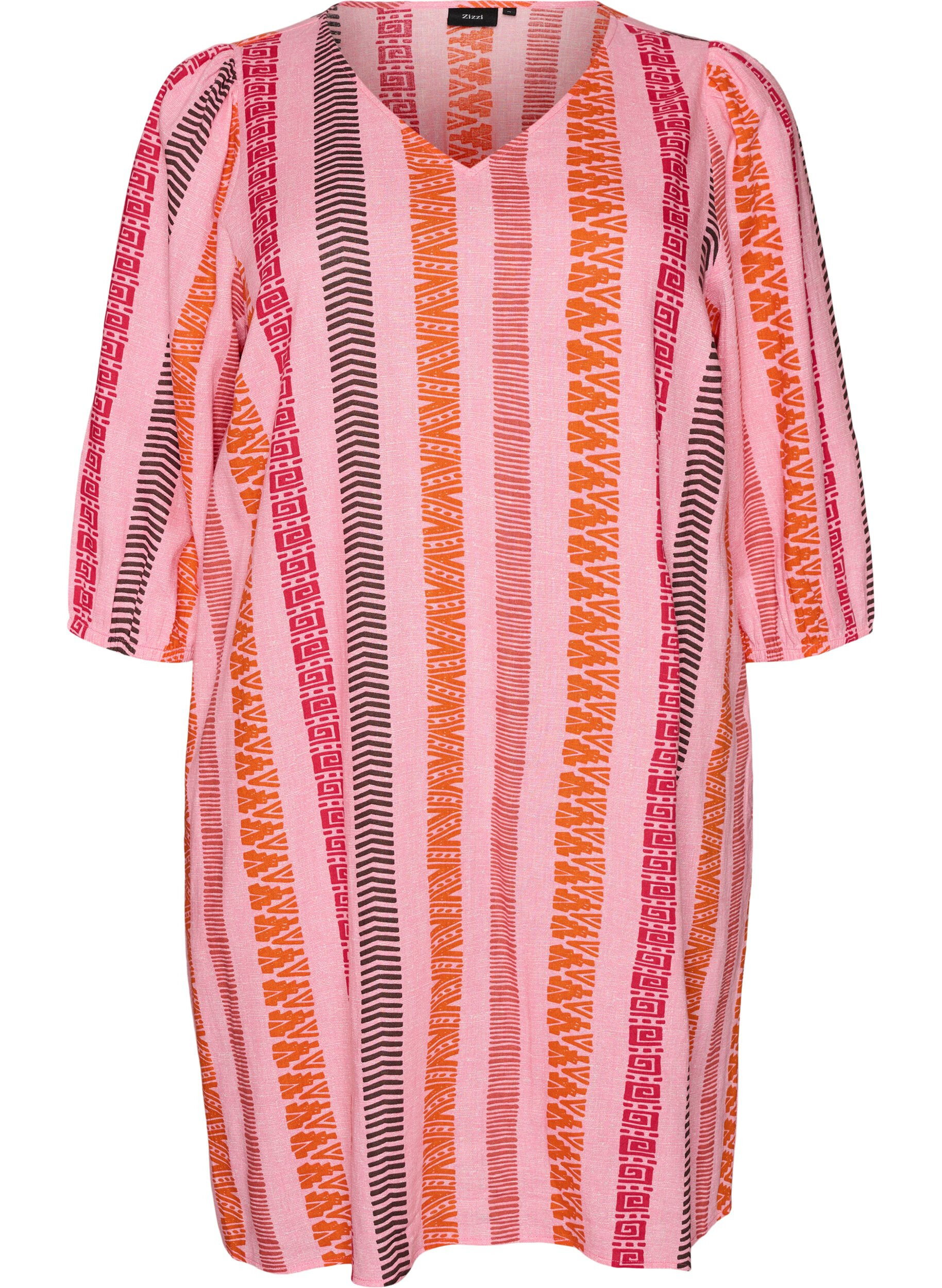 Kurzes Kleid aus Leinen und Viskose mit 3/4-&Auml;rmeln