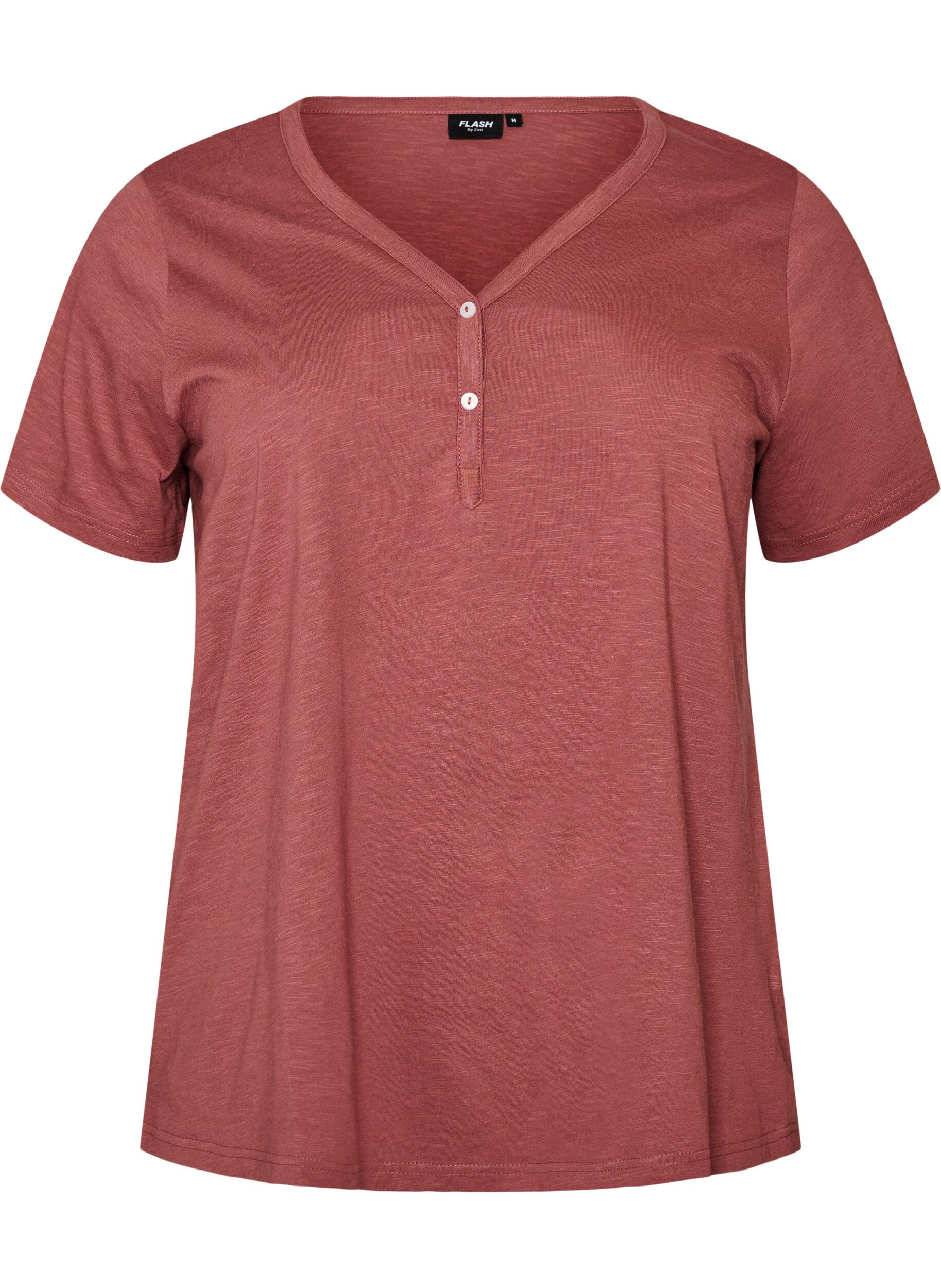 ZizziT-Shirt mit Knopfleiste, Braun, Packshot image number 0