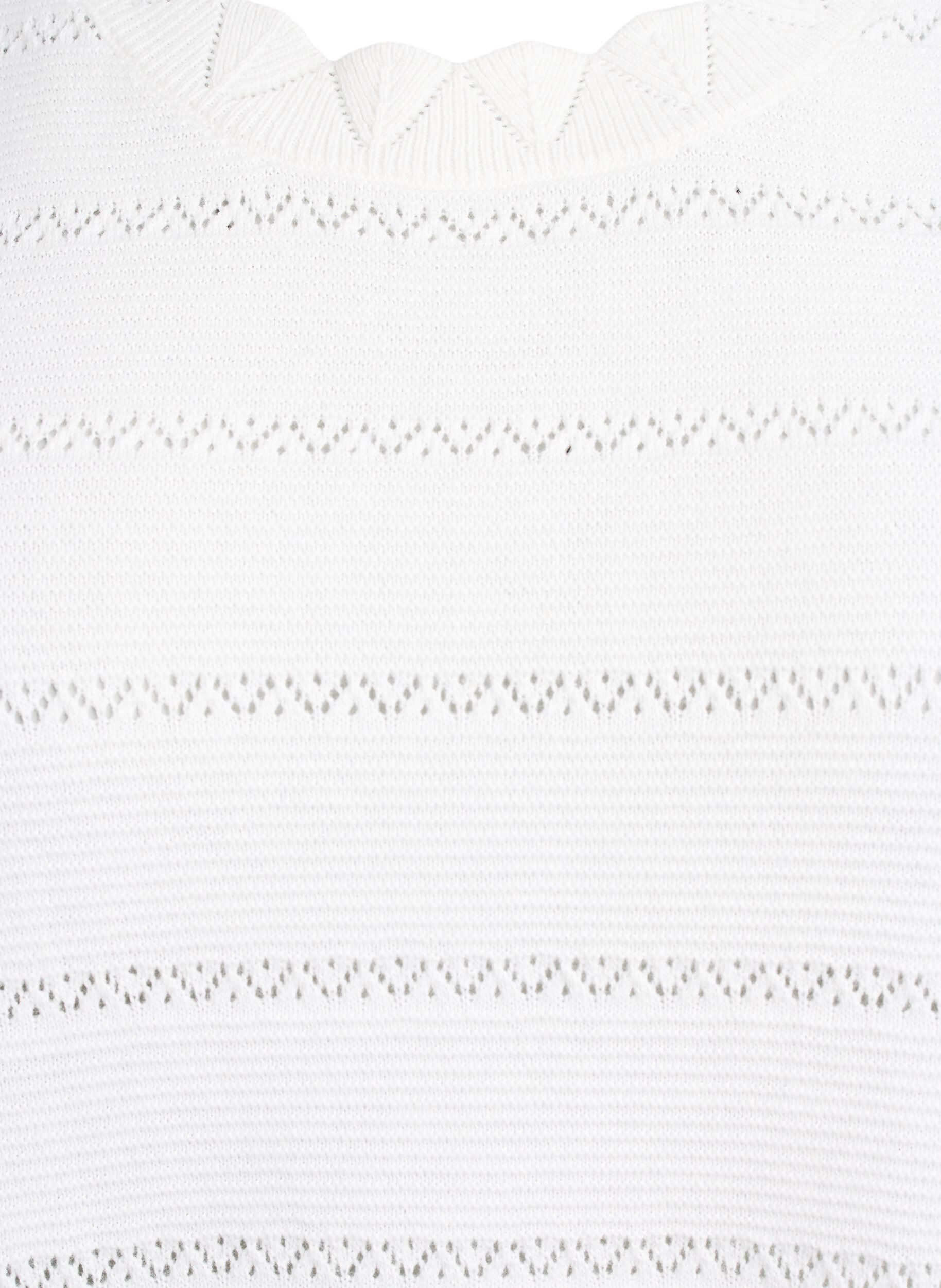 Zizzi Gestrickte Bluse mit Lochmuster in Streifenoptik und kurzen &Auml;rmeln, Vanille, Packshot image number 2