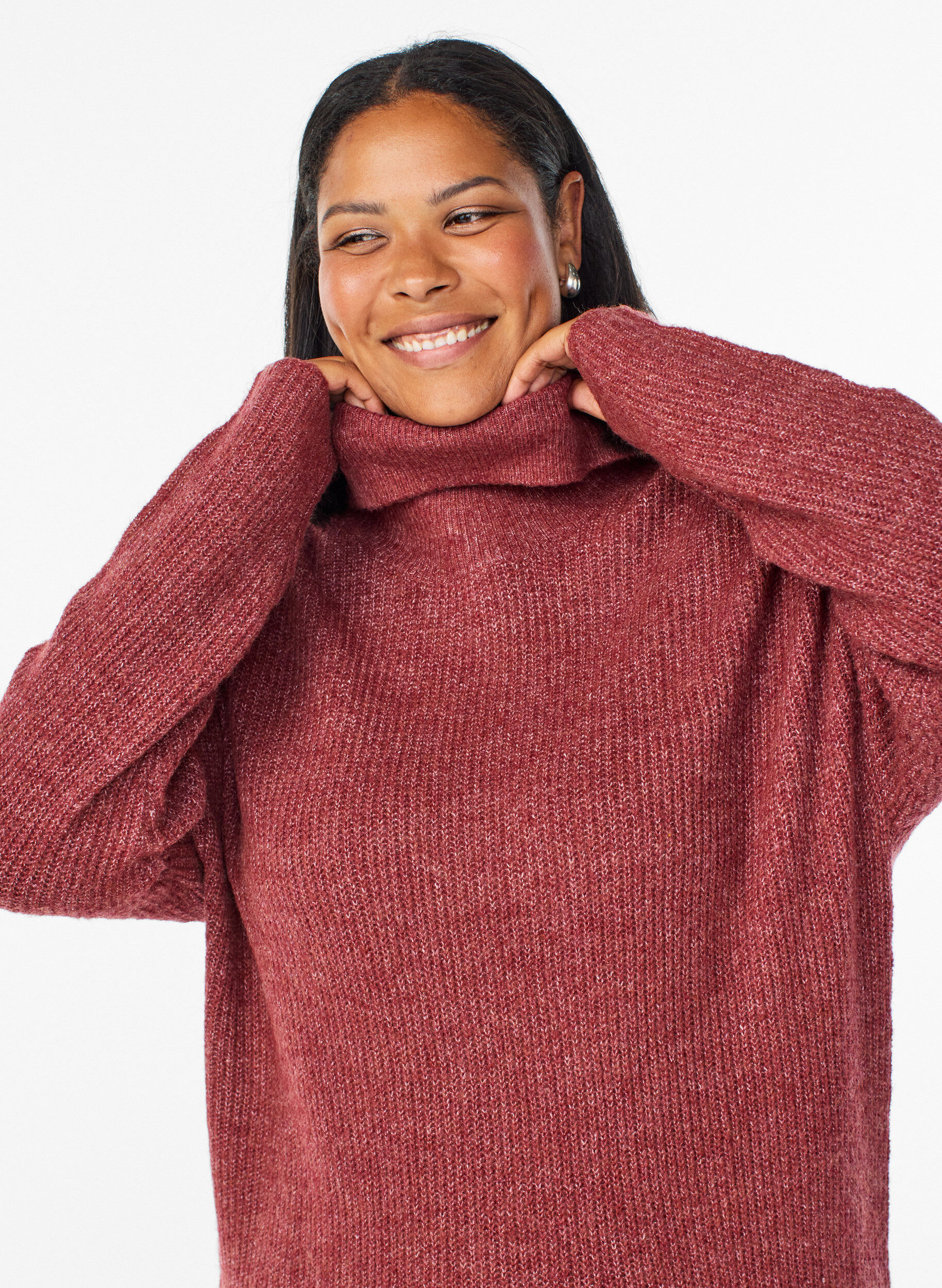 Zizzi FLASH - Strickkleid mit Rollkragen, Rot, Model image number 2