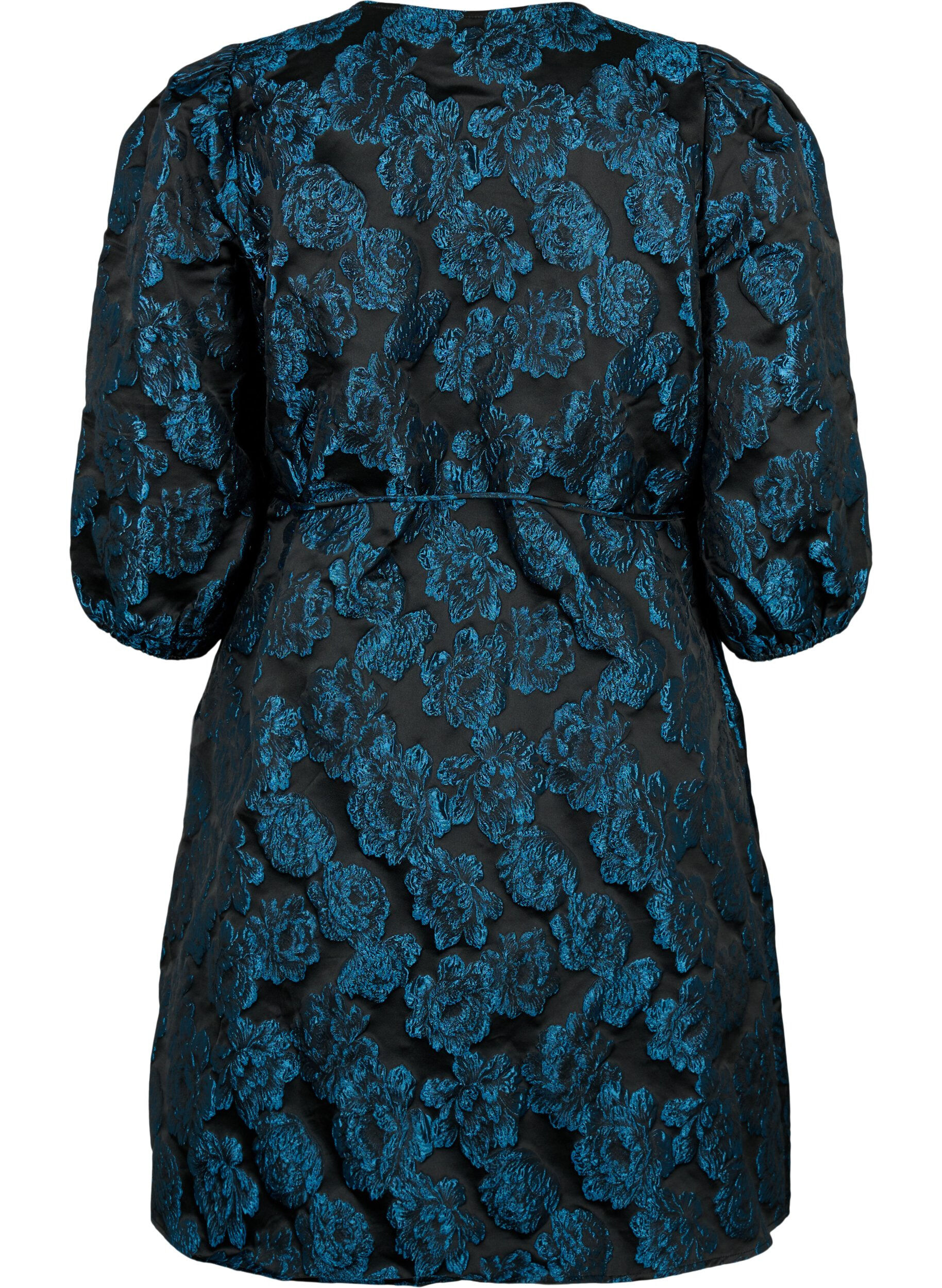 Zizzi Jacquard-Wickelkleid mit 3/4-&Auml;rmeln, Black Blue, Packshot image number 1