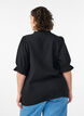Kurz&auml;rmelige Bluse aus Baumwoll-Musselin mit H&auml;kelbesatz, Schwarz, Model image number 2