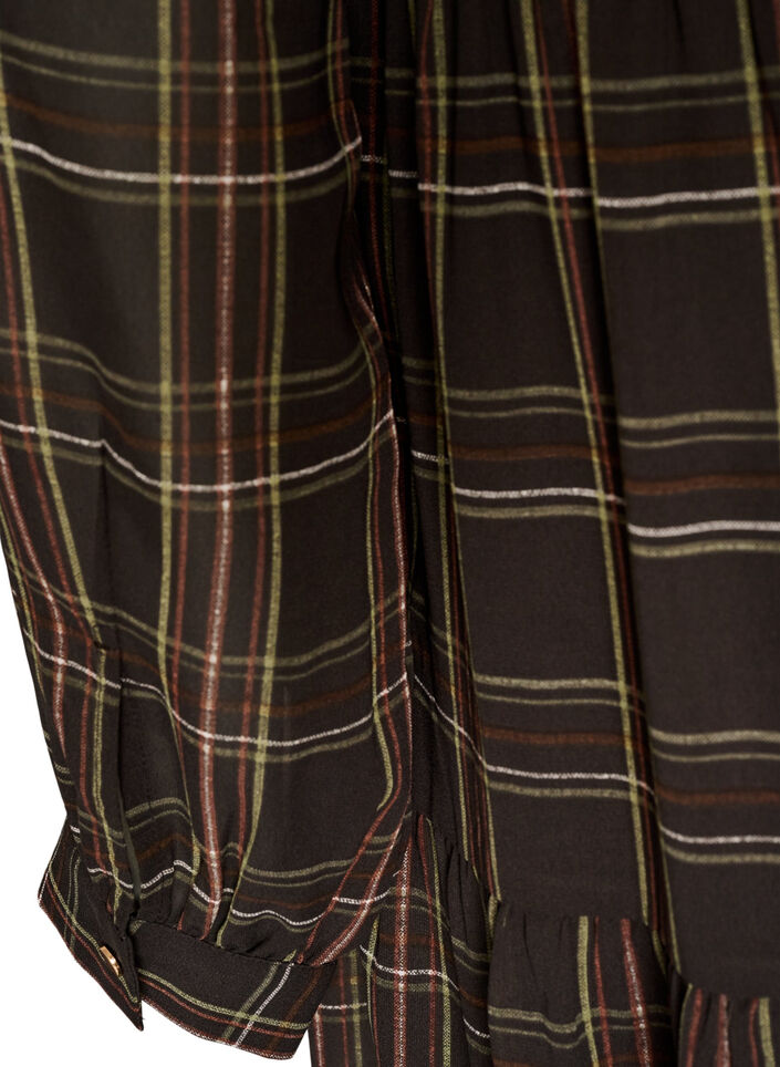 Kariertes Midikleid mit Stufenrock, Braun, Packshot image number 3