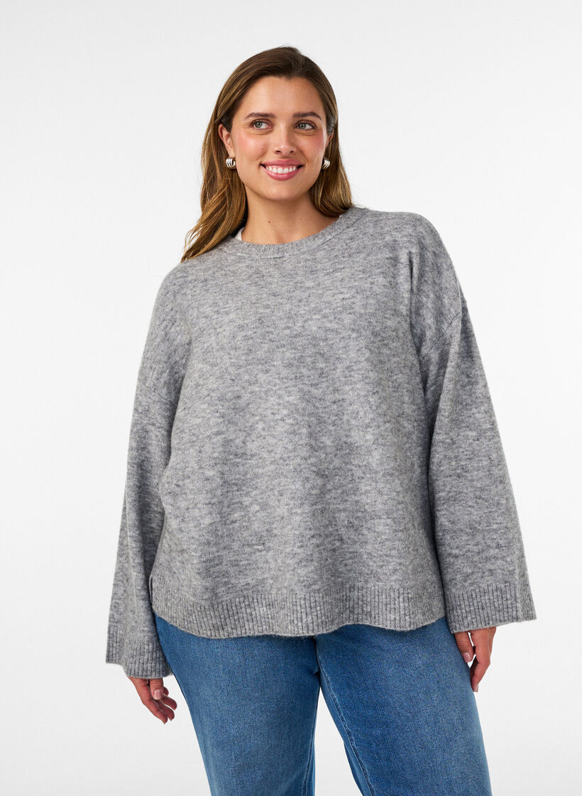 Locker gestrickte Bluse mit Alpaka und Wolle, Grau, Model image number 0