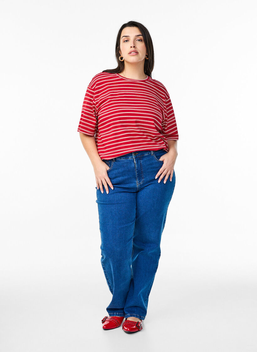 Gestreiftes T-Shirt, Rot, Model image number 1