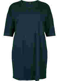 Melange-Kleid mit 3/4-Ärmeln und V-Ausschnitt