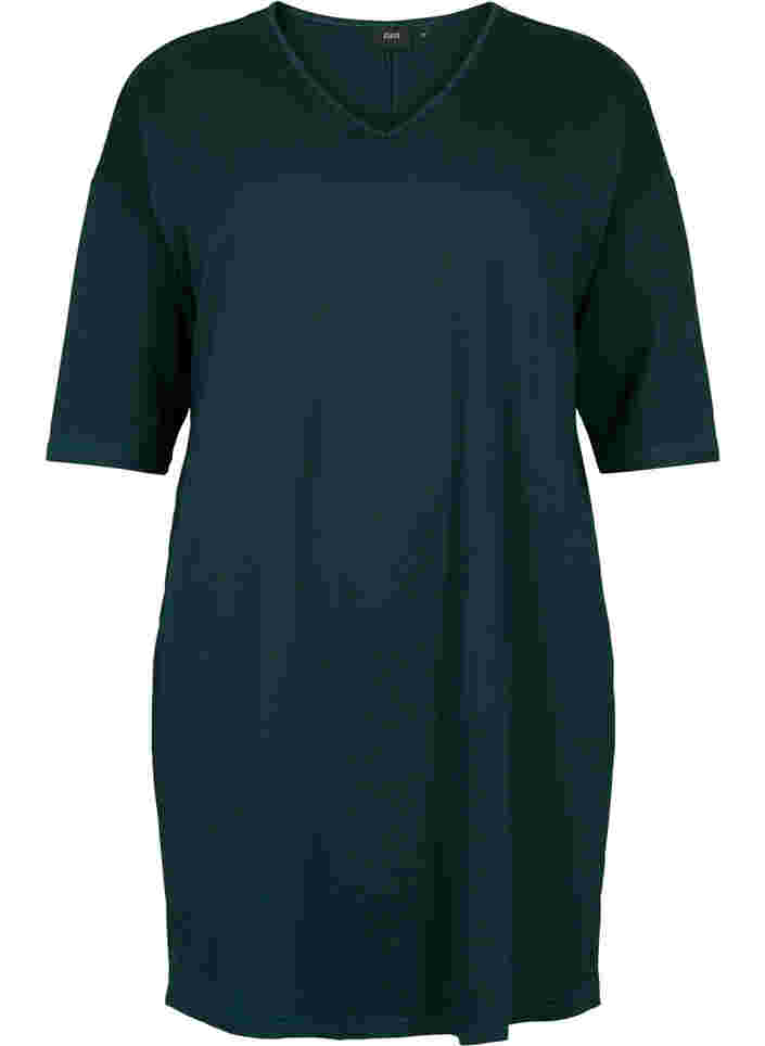 Melange-Kleid mit 3/4-Ärmeln und V-Ausschnitt, Ponderosa Mel., Packshot image number 0