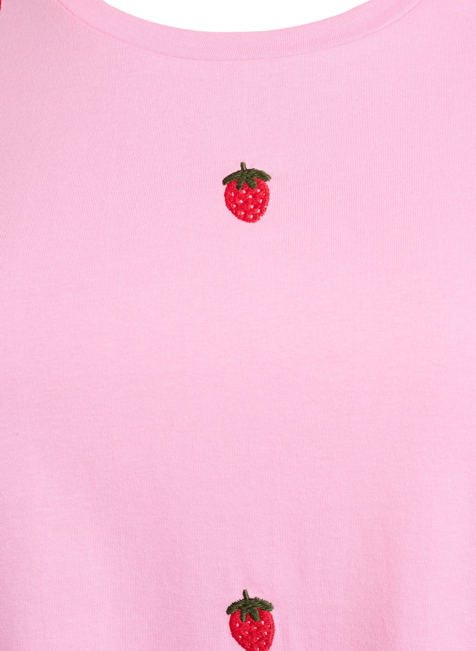 Zizzi T-Shirt aus Bio-Baumwolle mit aufgestickten Motiven, Pink, Packshot image number 2