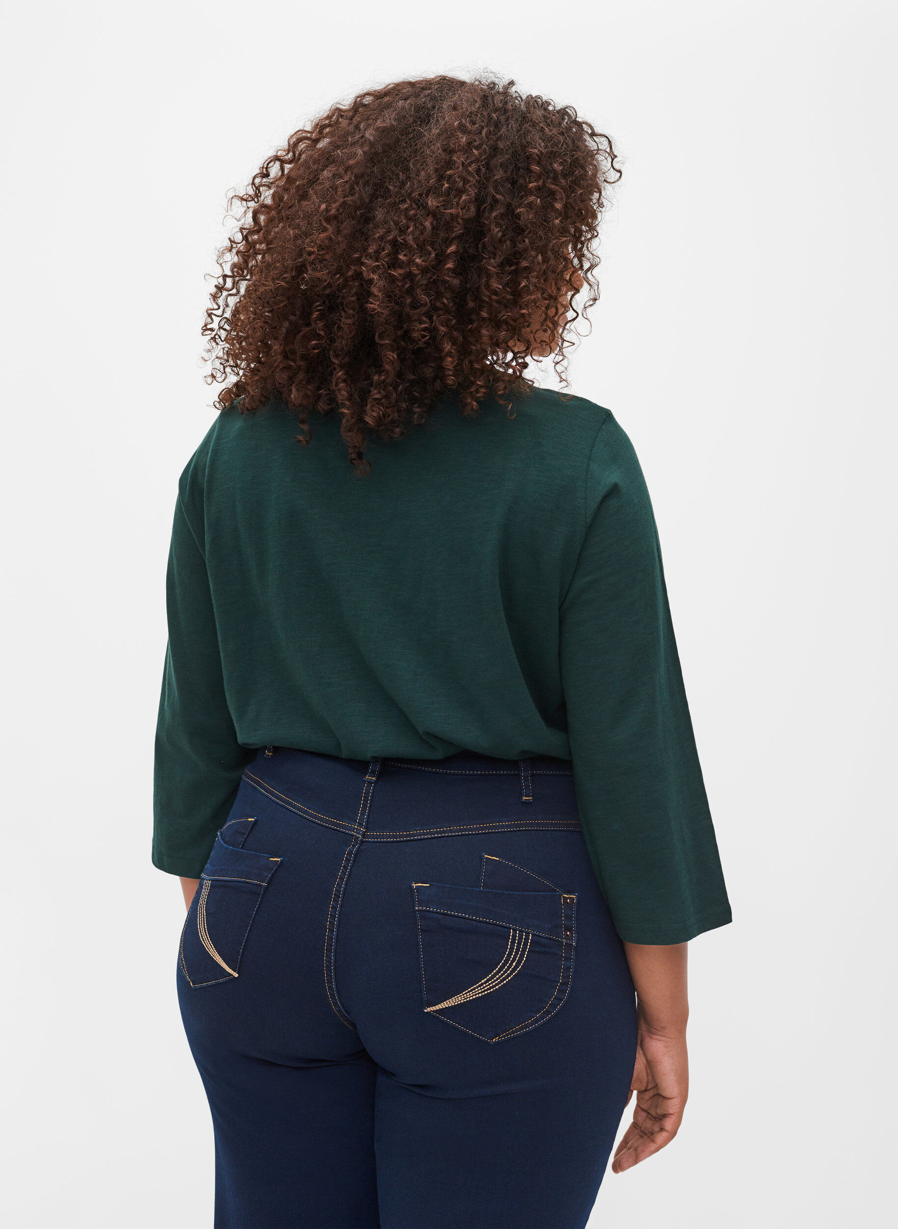 Zizzi Baumwollbluse mit 3/4 &Auml;rmeln, Scarab, Model image number 1