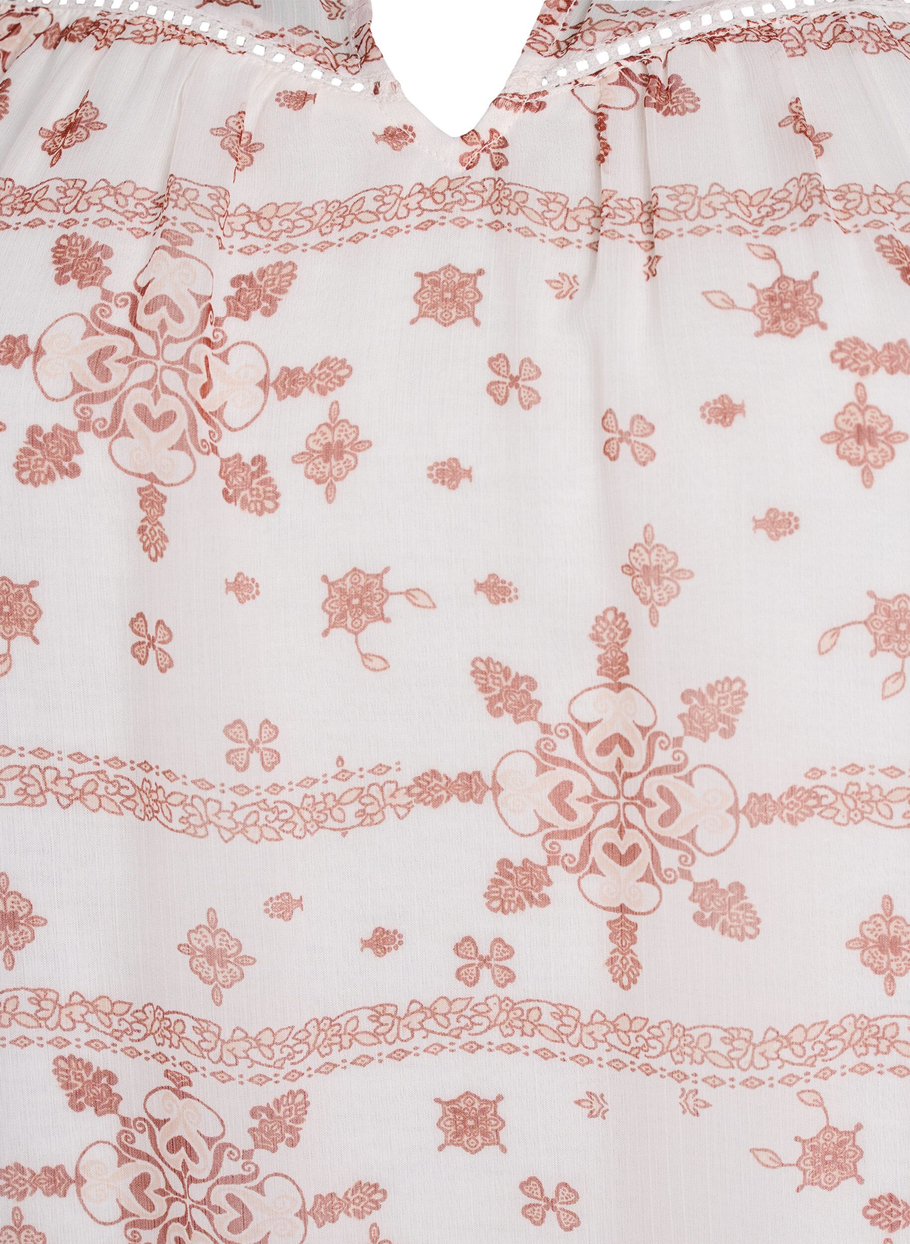 Zizzi Gemusterte Bluse mit R&uuml;schendetail und kurzen &Auml;rmeln, Vanille, Packshot image number 2