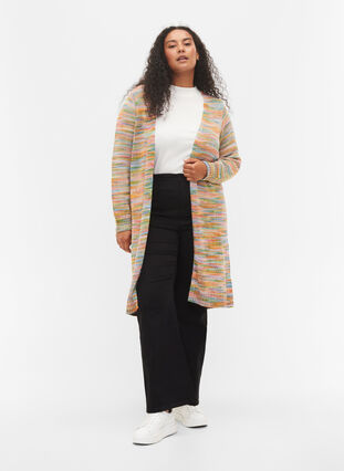 Langer gemusterter Strickcardigan aus Baumwollmischung, Multi Color, Model image number 2