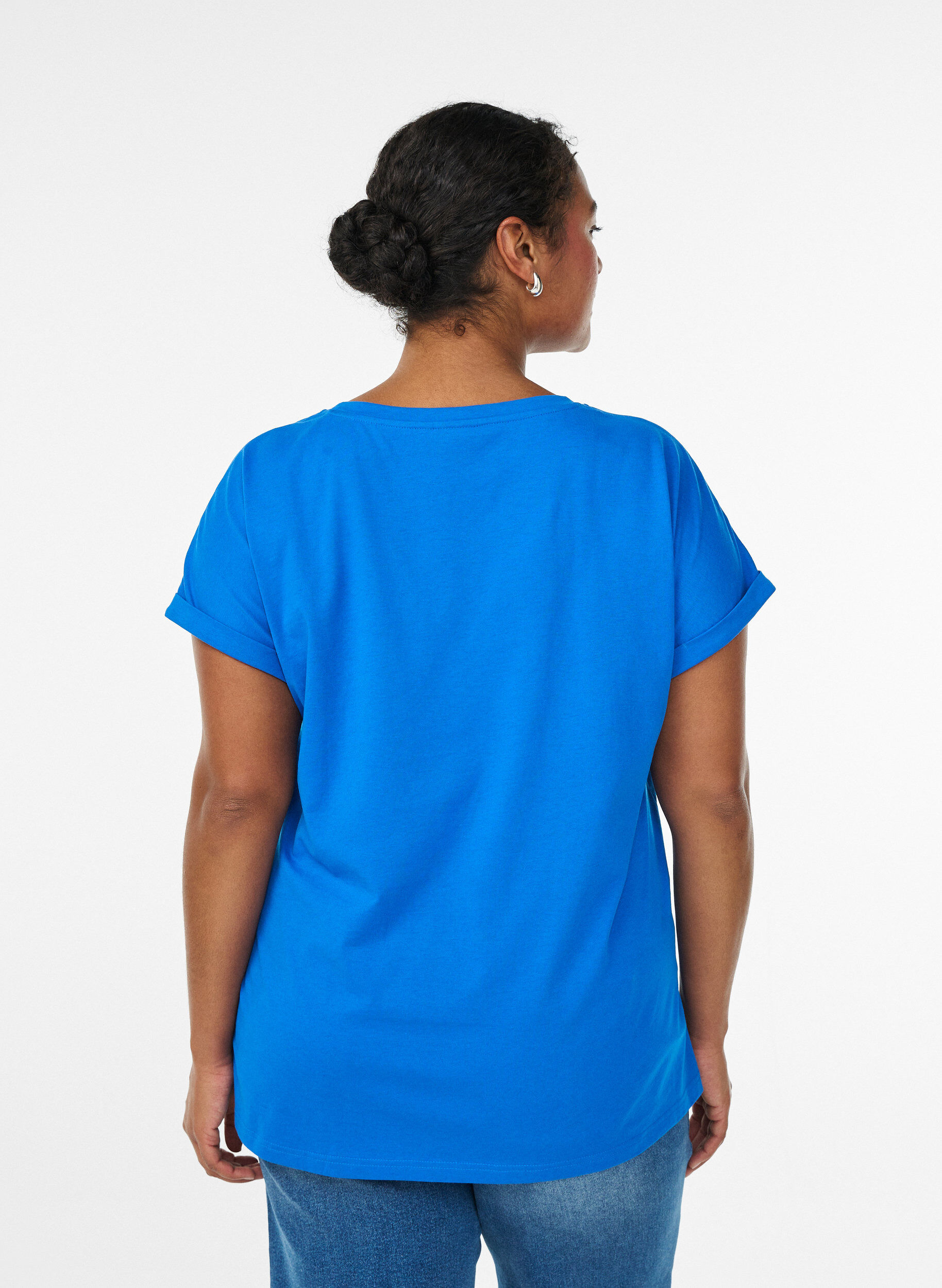 Zizzi Kurz&auml;rmeliges T-Shirt aus einer Baumwollmischung, Blau, Model image number 2