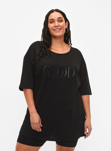 Overssize Baumwoll-T-Shirt mit Print	, Black GOOD, Model image number 0