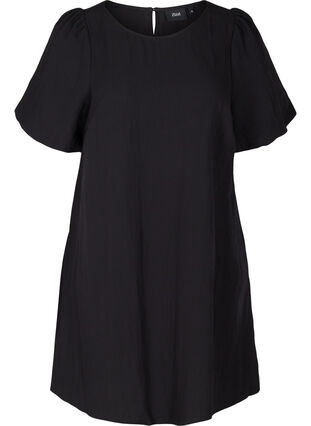 Kurzarm Kleid aus Viskose mit A-Linie, Black, Packshot image number 0