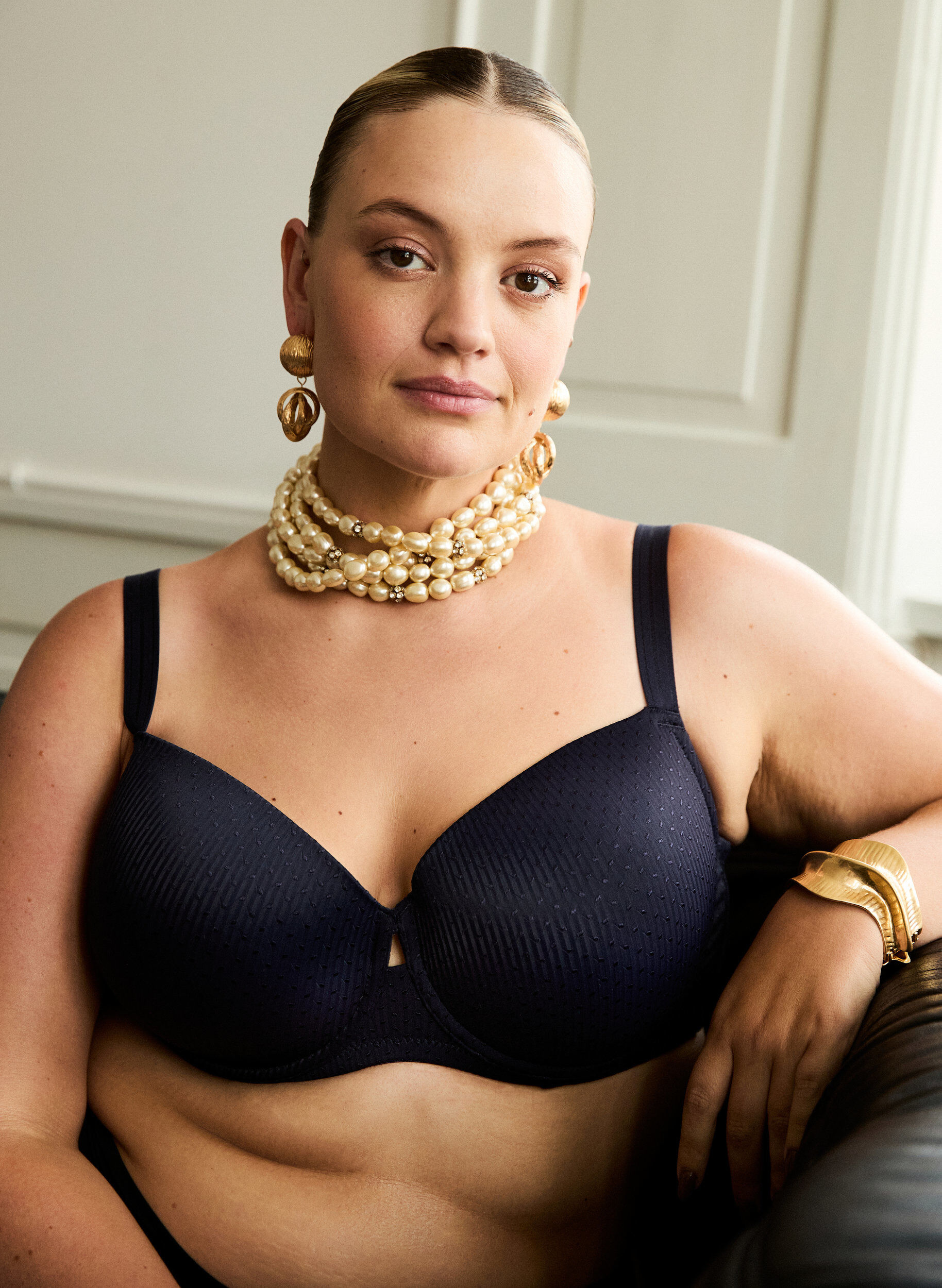 Zizzi Vorgeformter B&uuml;gel-BH mit Muster, Blau, Image image number 0