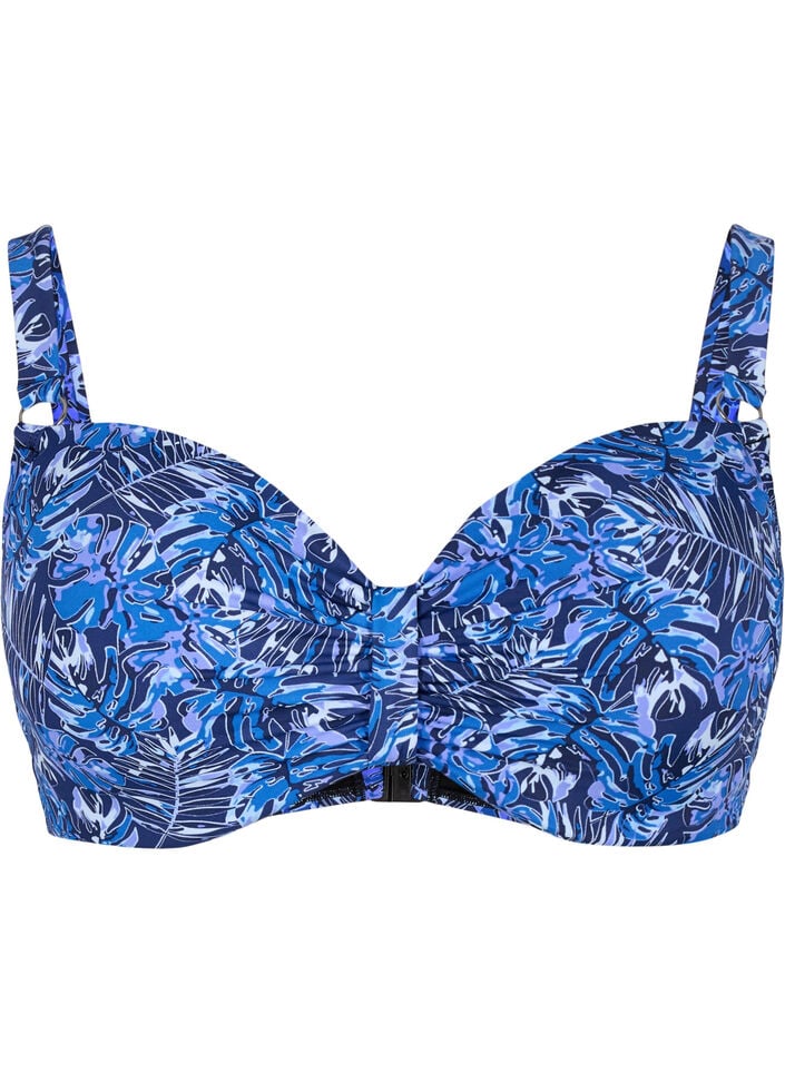 Bikinioberteil mit B&uuml;gel und Muster, Blau, Packshot image number 0