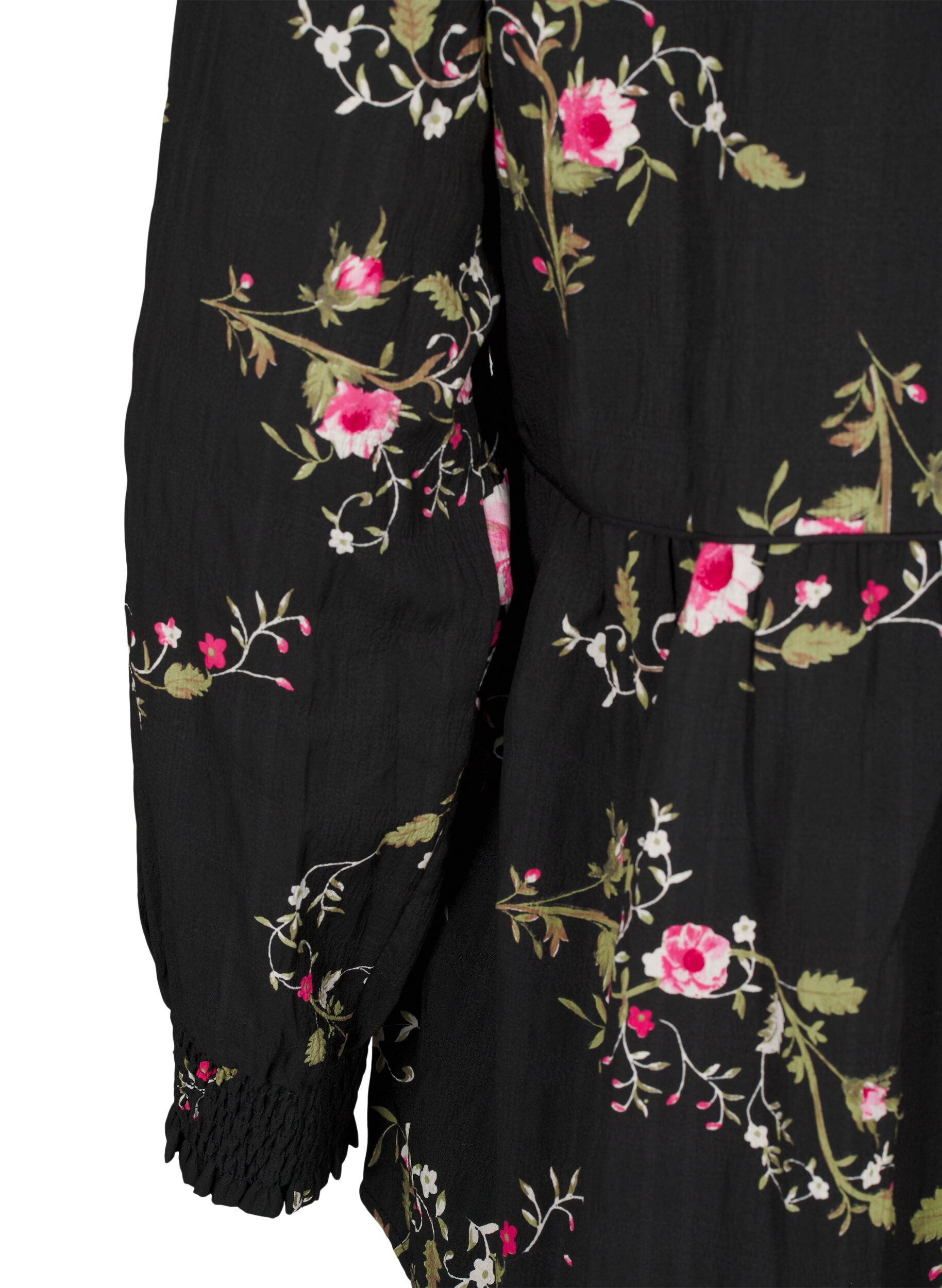 Zizzi Lang&auml;rmelige Bluse mit gebl&uuml;mtem Muster, Schwarz, Packshot image number 3