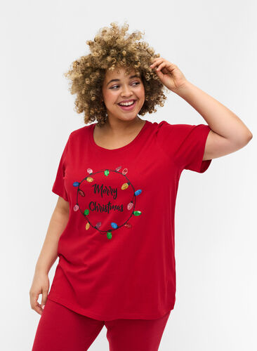 Weihnachts-T-Shirt aus Baumwolle, Tango Red Merry, Model image number 0