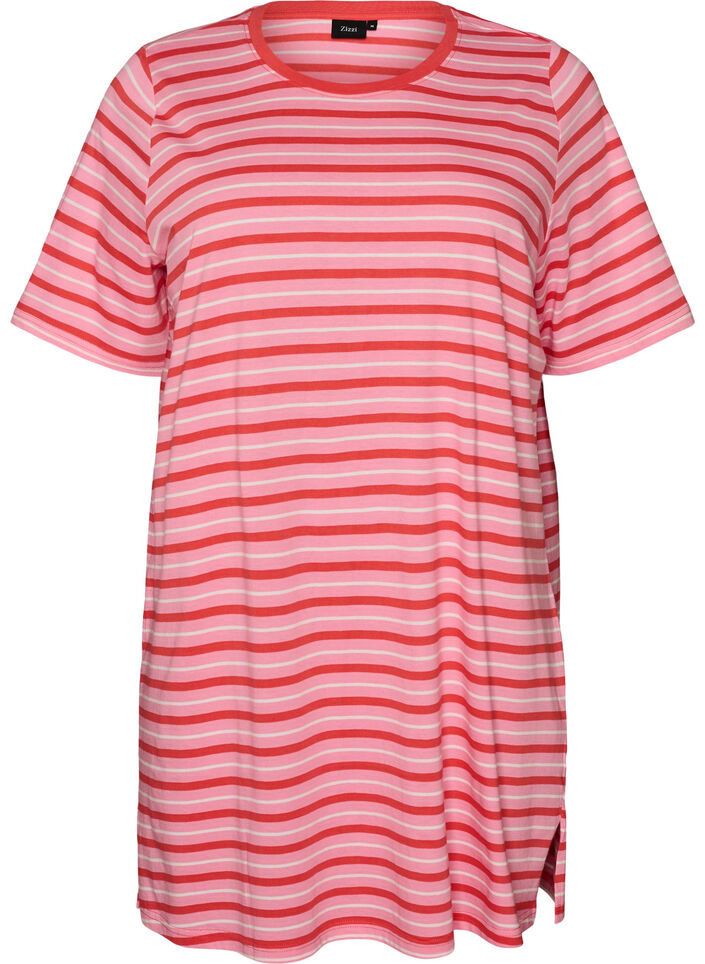 Langes oversized T-Shirt aus Bio-Baumwolle mit Streifen, Pink, Packshot image number 0