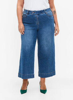 Cropped Jeans mit breitem Bein, Blue denim, Model image number 3