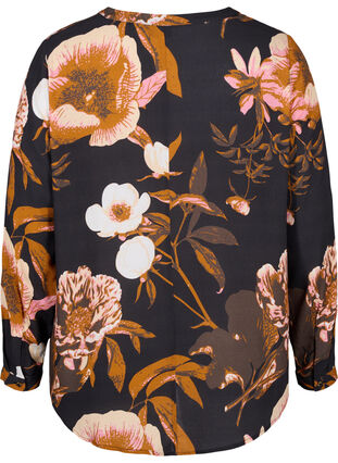 Bluse aus 100% Viskose mit Blumendruck, Black Flower AOP, Packshot image number 1