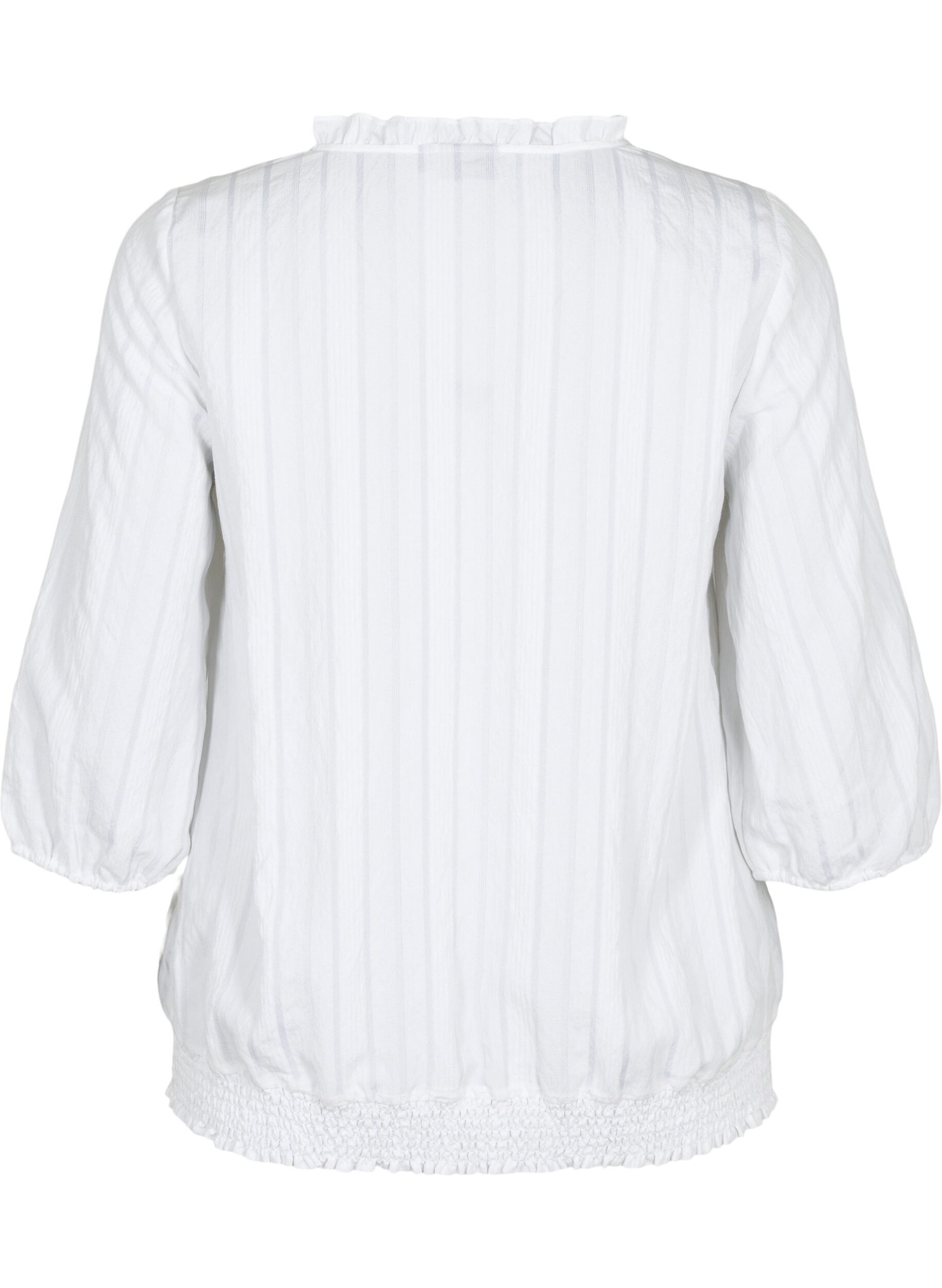 Zizzi Viskose Bluse mit 3/4 &Auml;rmeln und Smock, Bright White, Packshot image number 1