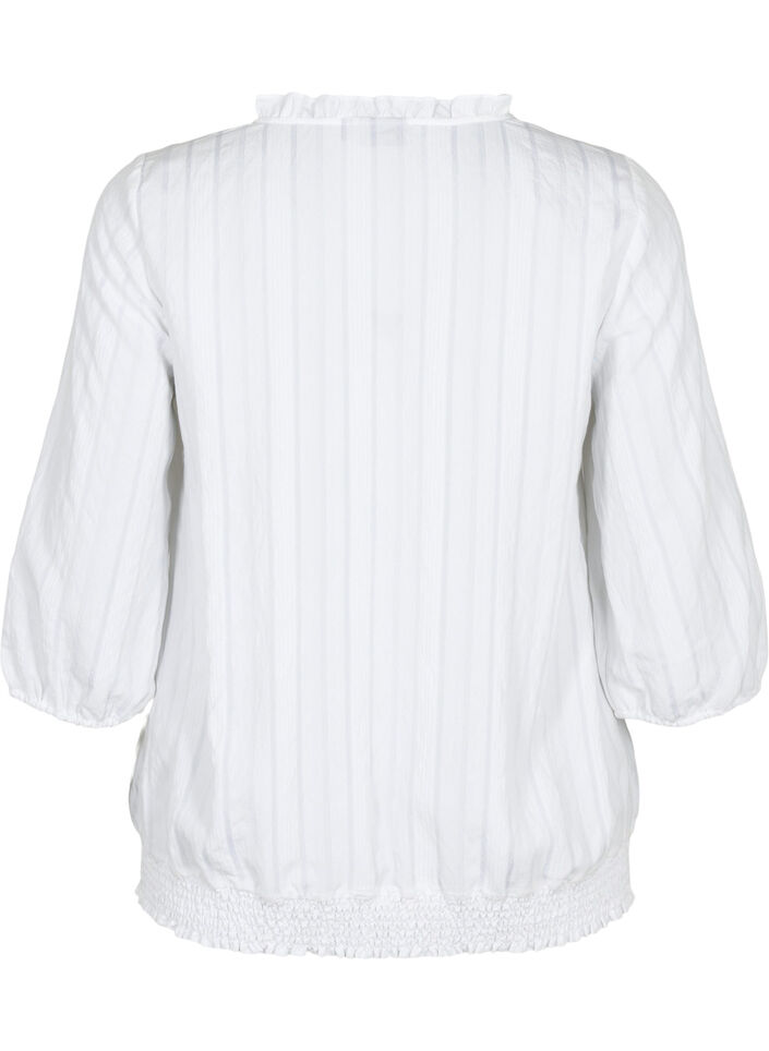 Viskose Bluse mit 3/4 Ärmeln und Smock, Bright White, Packshot image number 1