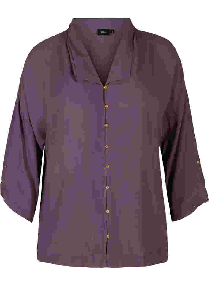 Hemdbluse aus Viskose mit 3/4-Ärmeln, Vintage Violet, Packshot image number 0