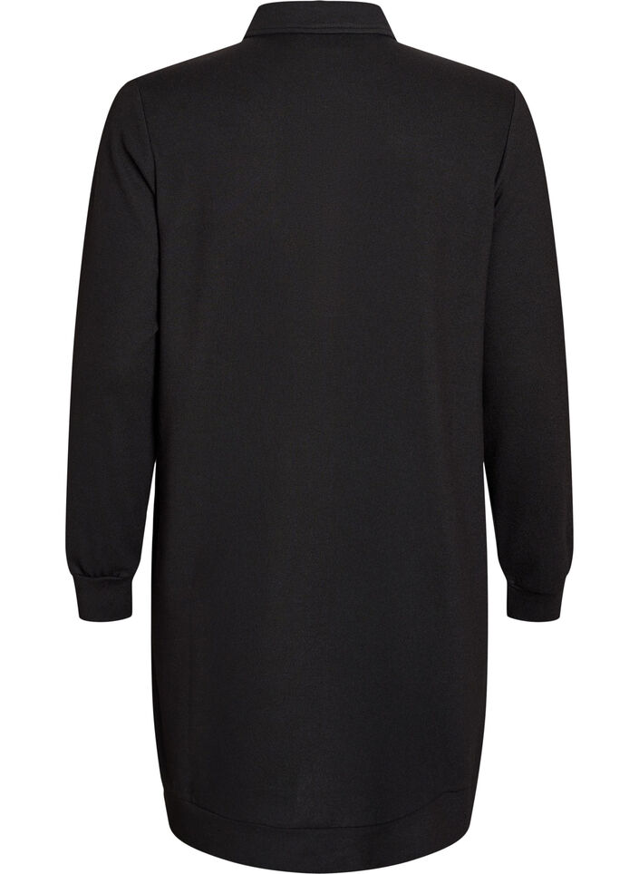 Kurzes Polokleid mit Knöpfen und langen Ärmeln, Schwarz, Packshot image number 1