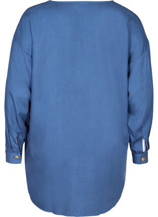 Bluse aus Lyocell mit V-Ausschnitt, Blue denim, Packshot image number 1