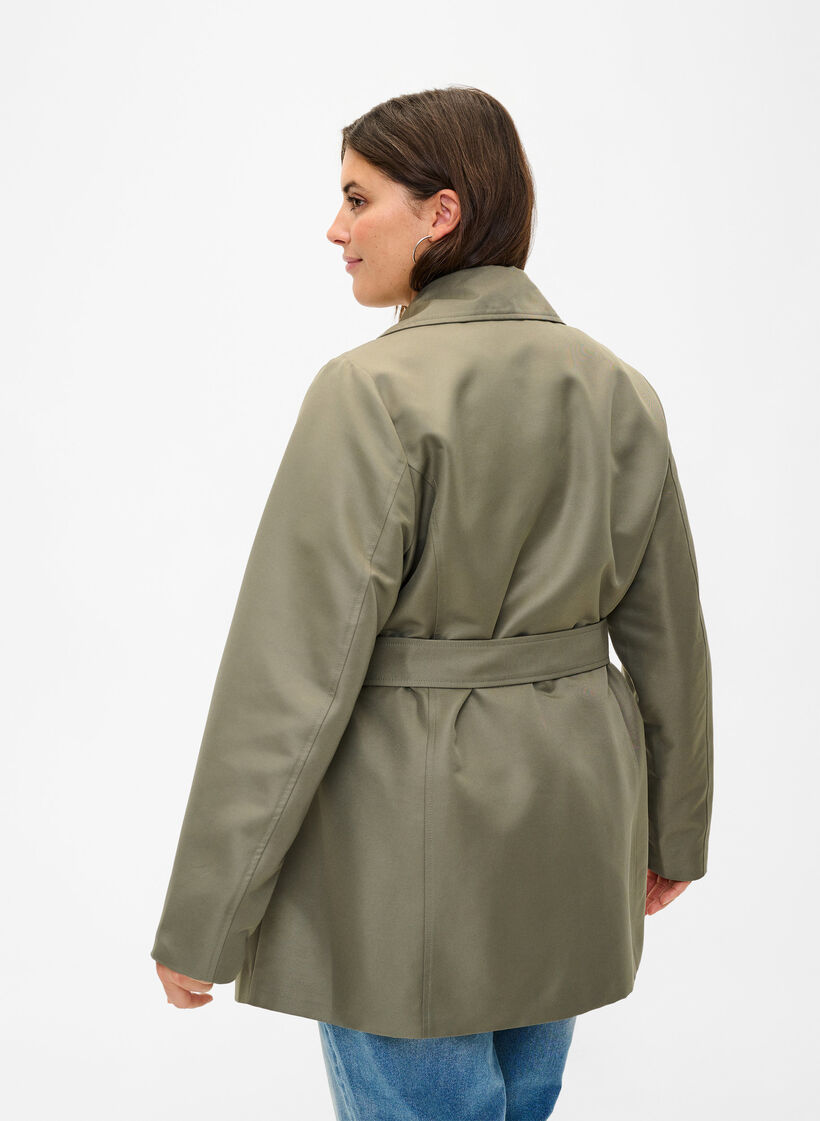 Kurzer Trenchcoat mit Gürtel, Grün, Model image number 2