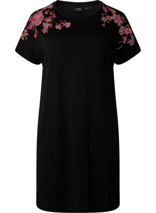 Nachthemd aus Baumwolle mit Blumendruck, Black, Packshot image number 0