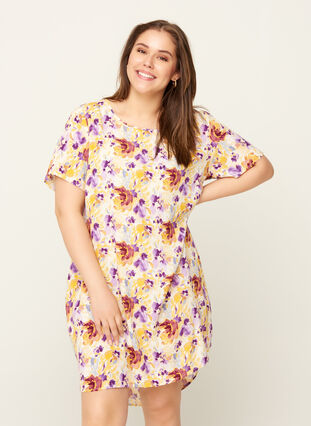 Kurzarm Kleid mit Blumenprint, Flower AOP, Model image number 0