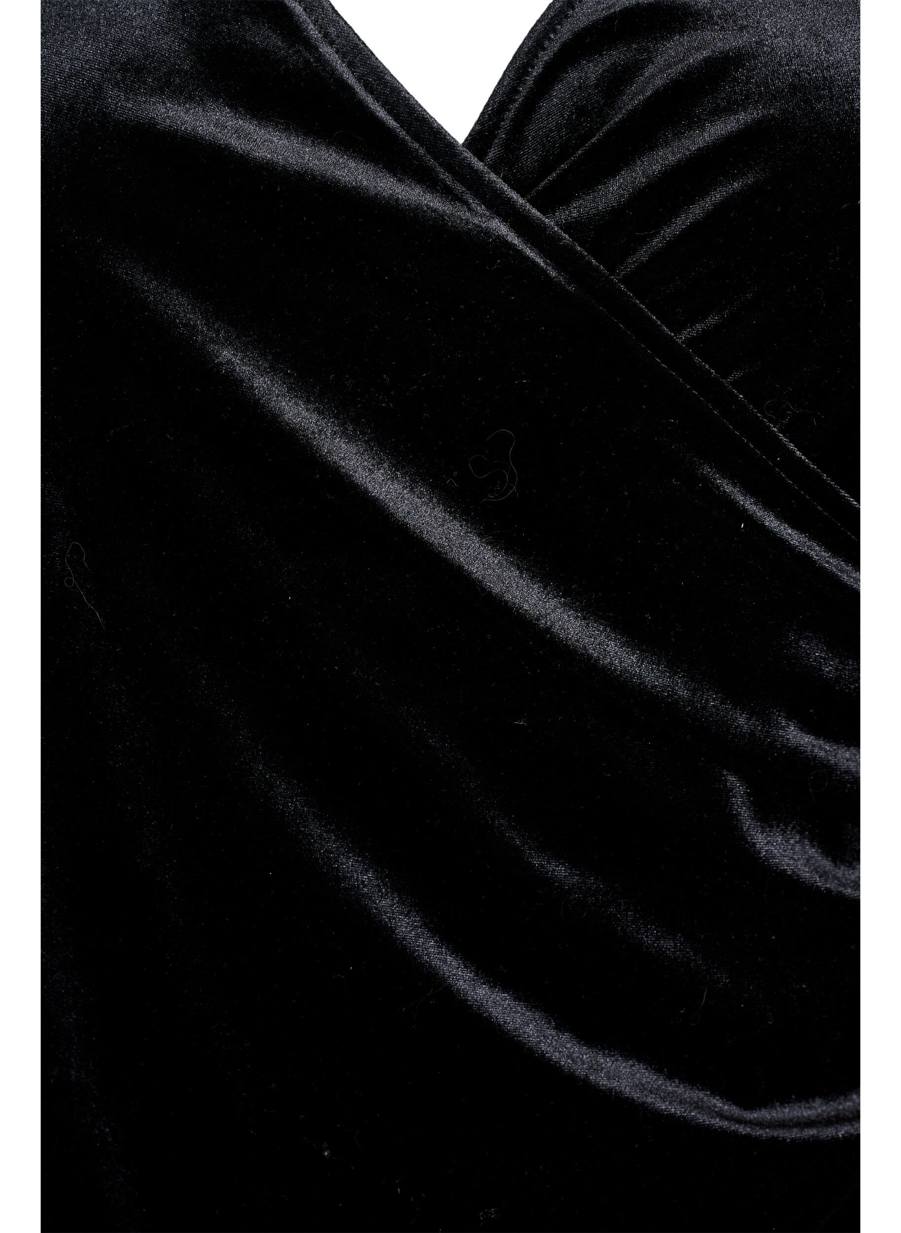 Zizzi Kurzes Kleid aus Velours mit Wickeloptik, Schwarz, Packshot image number 2