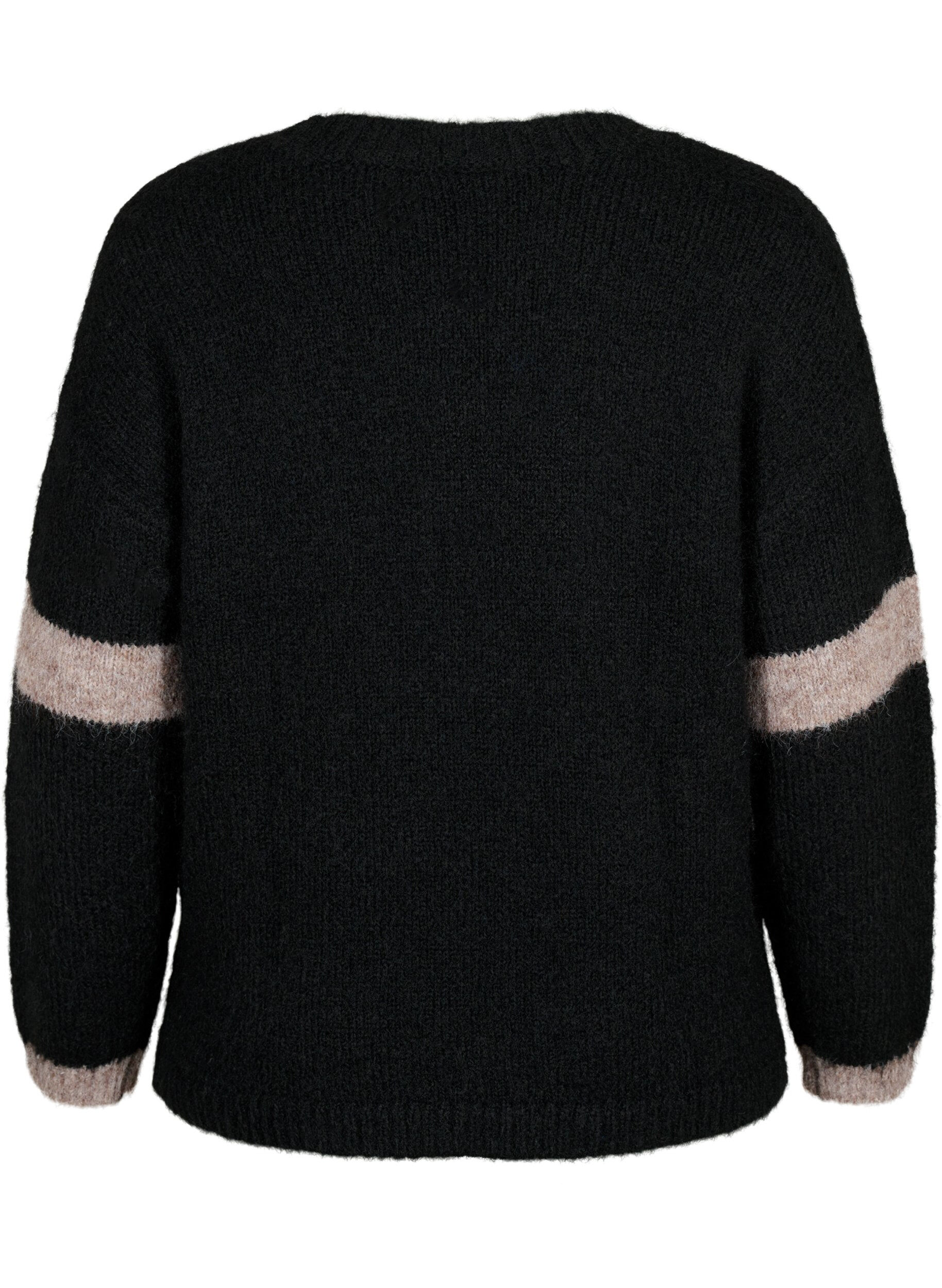 Zizzi Gestrickter Pullover mit Streifendetail, Black Comb, Packshot image number 1