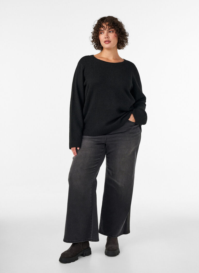 Lockerer Pullover mit Rundhalsausschnitt, Schwarz, Model image number 1
