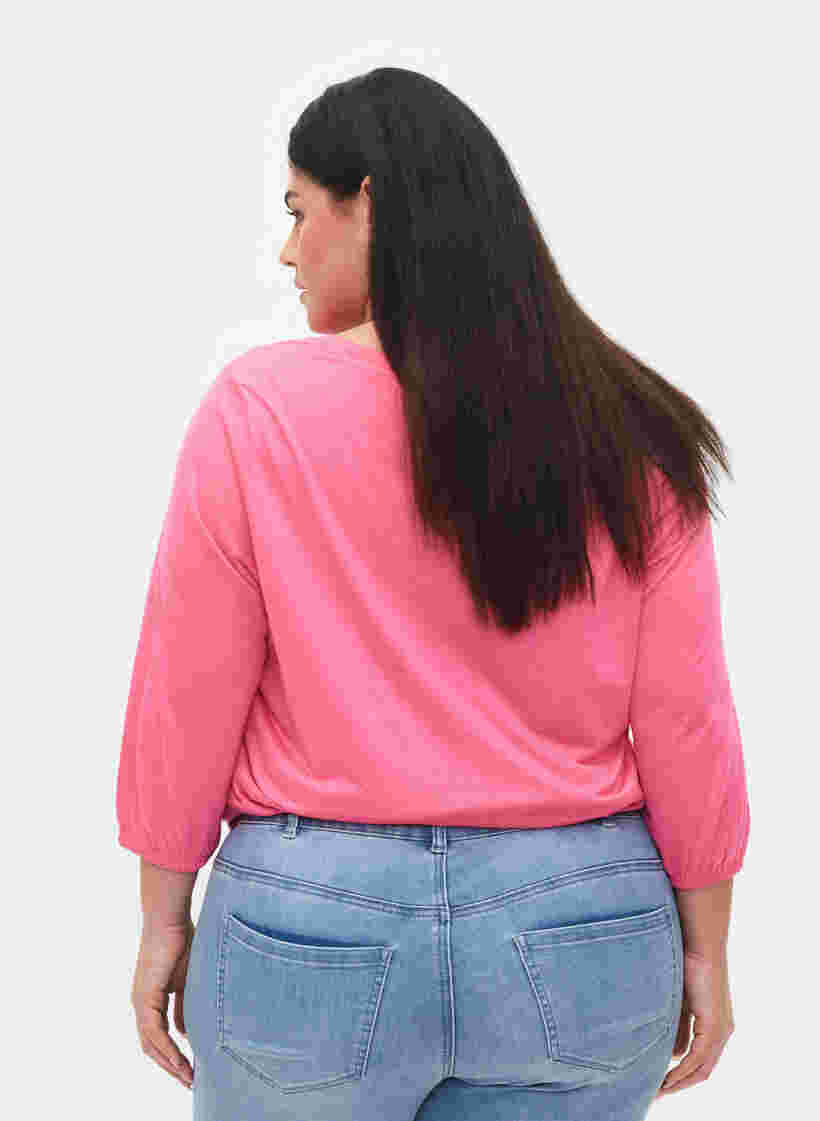 Einfarbige Bluse mit 3/4-Ärmel, Hot Pink Mel., Model image number 1