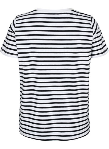 Baumwoll-T-Shirt mit Streifen und V-Ausschnitt, B. White/Bl. Stripes, Packshot image number 1