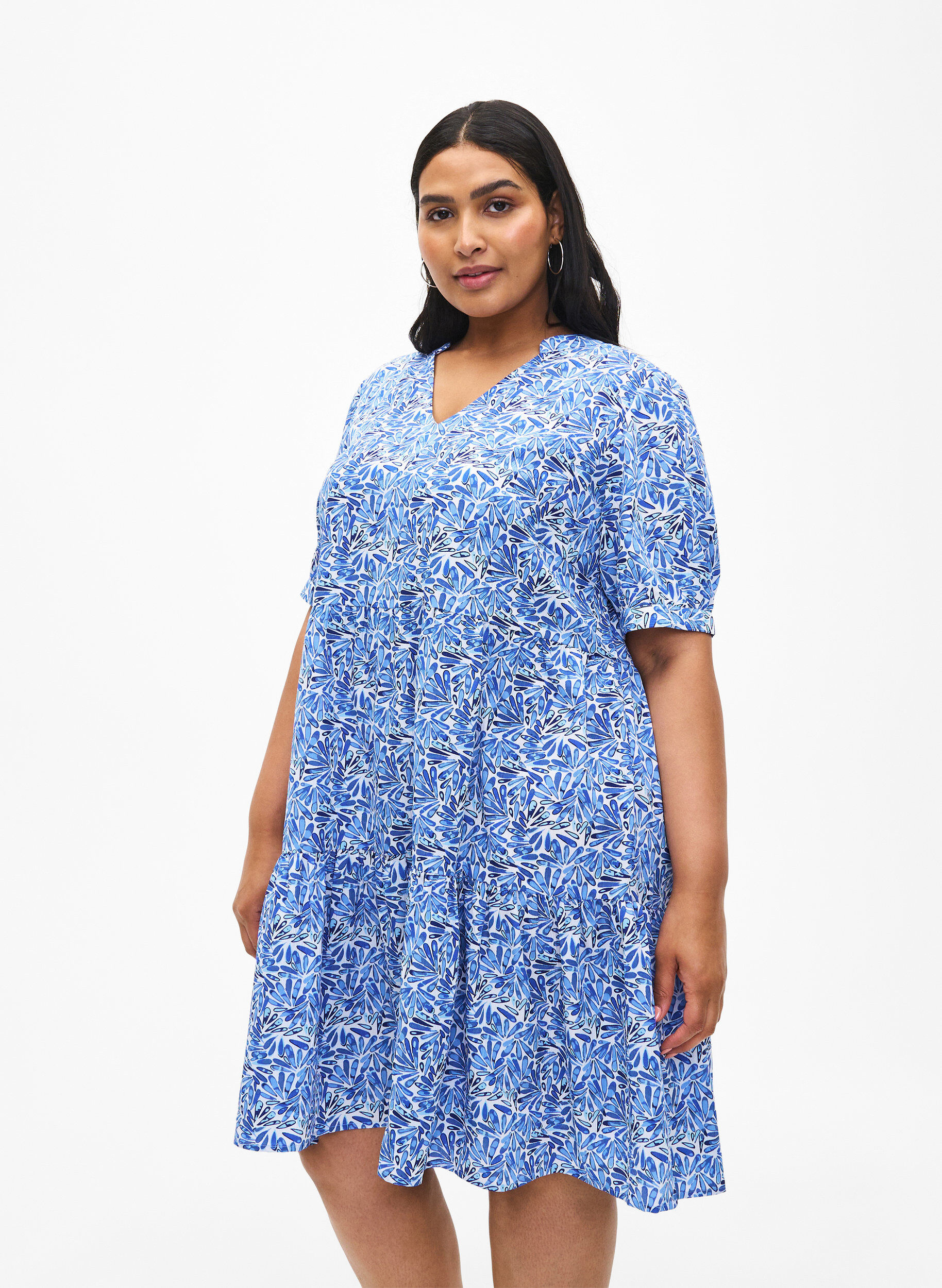 Zizzi FLASH &ndash; A-Linien-Kleid mit Print, White Blue AOP, Model image number 0