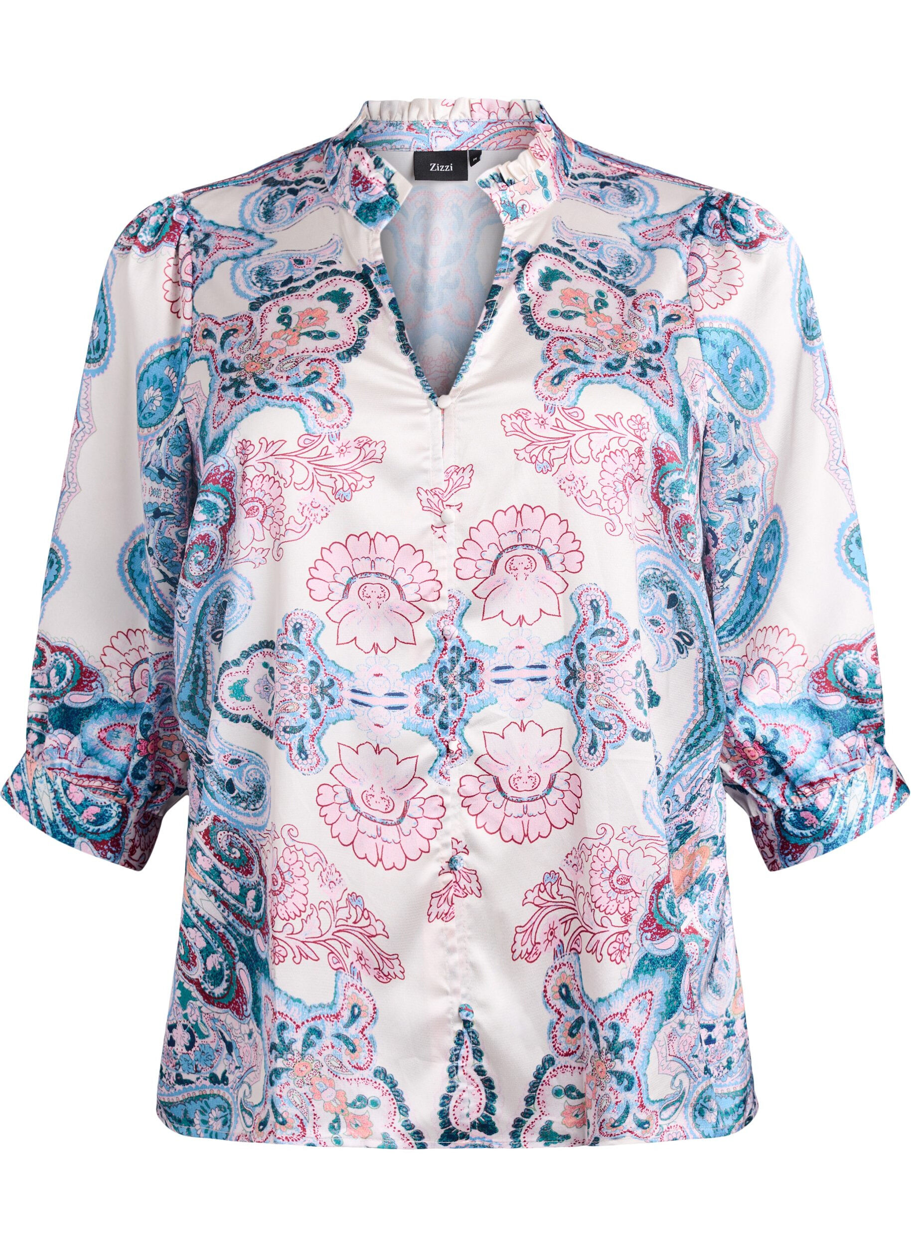 ZizziBluse in Satin-Optik mit Paisleymuster und 3/4-&Auml;rmeln, Blau, Packshot image number 0