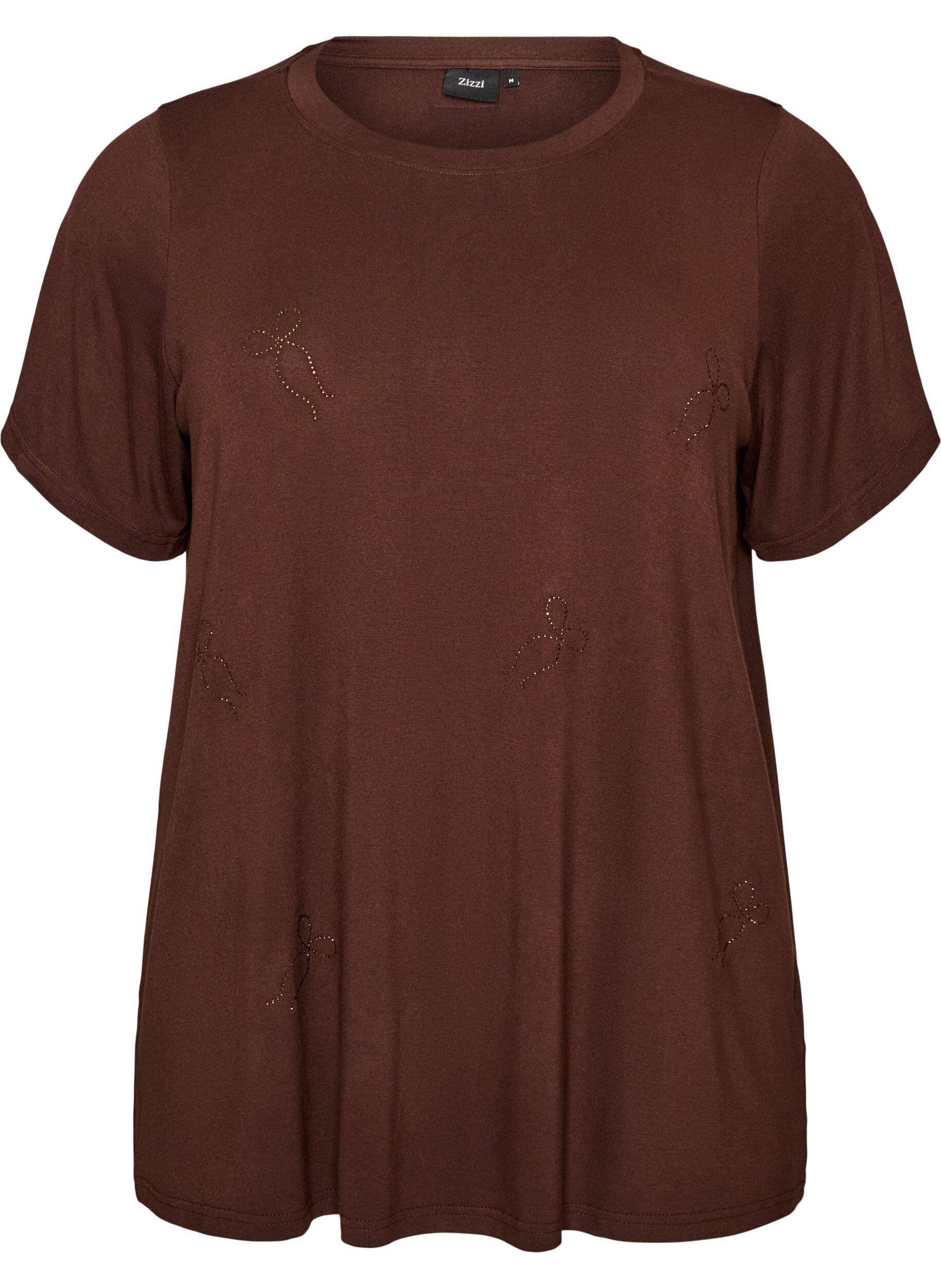 ZizziT-Shirt aus Viskose mit Strasssteinen, Braun, Packshot image number 0
