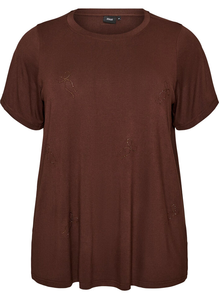 T-Shirt aus Viskose mit Strasssteinen, Braun, Packshot image number 0