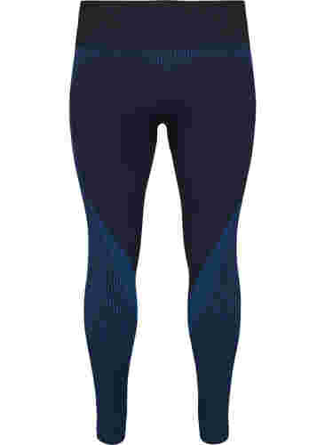 Nahtlose Trainingstights mit Streifen, Black w. Blue Depths, Packshot image number 1