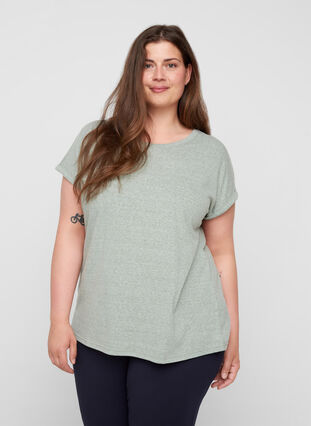 Meliertes T-Shirt aus Baumwolle, Chinois Green Mel., Model image number 0