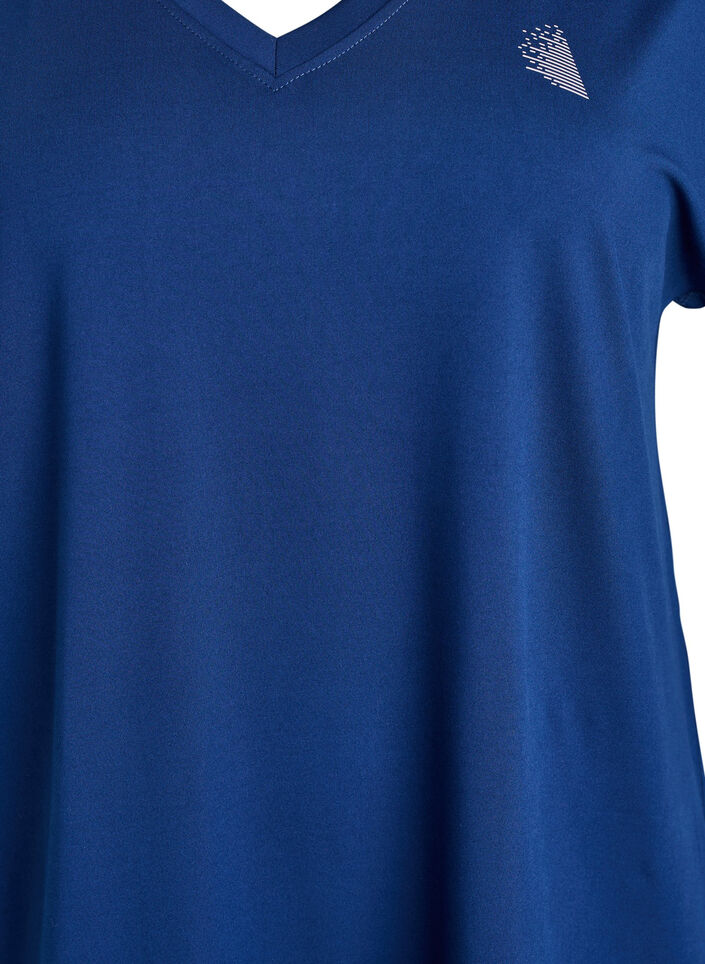Lockeres Trainings-T-Shirt mit V-Ausschnitt, Blau, Packshot image number 2