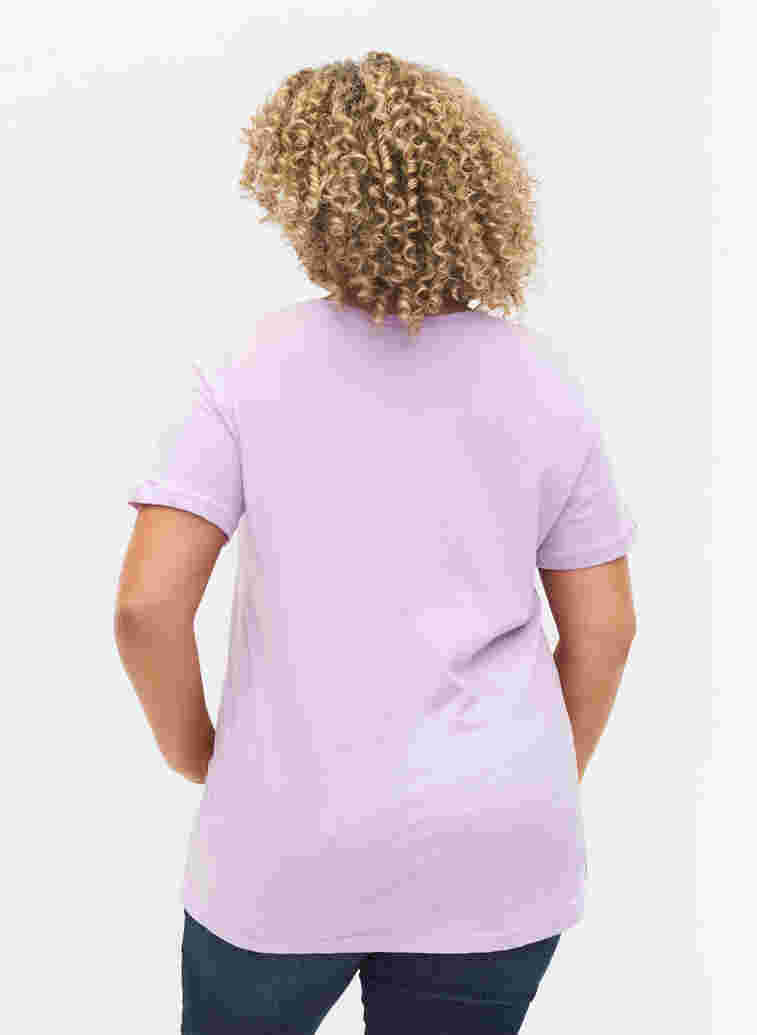 Kurzärmeliges Baumwoll-T-Shirt mit Aufdruck, Lavendula LOVE, Model image number 1